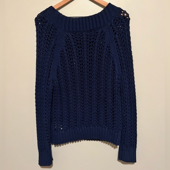 J. Crew Wide-Neck Beach Sweater with Pointelle Stitch Navy Size Small - Picture 3 of 7
